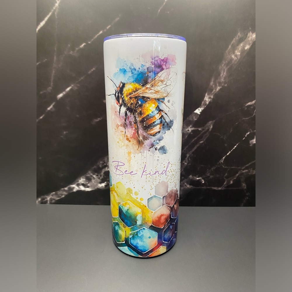 Colorful Watercolor Honey Bees - 20 oz stainless steel skinny tumblers